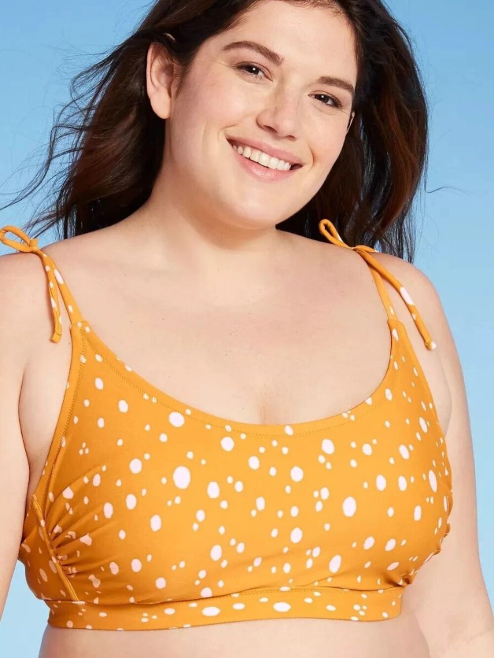 KONA SOL/TARGET PLUS SIZE YELLOW GOLD POLKA DOT BIKINI TOP SZ 26W